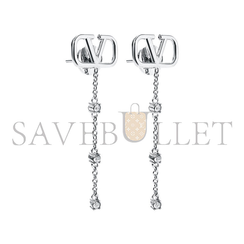 VALENTINO MINI VLOGO CRYSTAL DROP EARRINGS IN PALLADIUMCRYSTAL SILVER VALENTINO MINI VLOGO CRYSTAL DROP EARRINGS IN PALLADIUMCRYSTAL SILVER